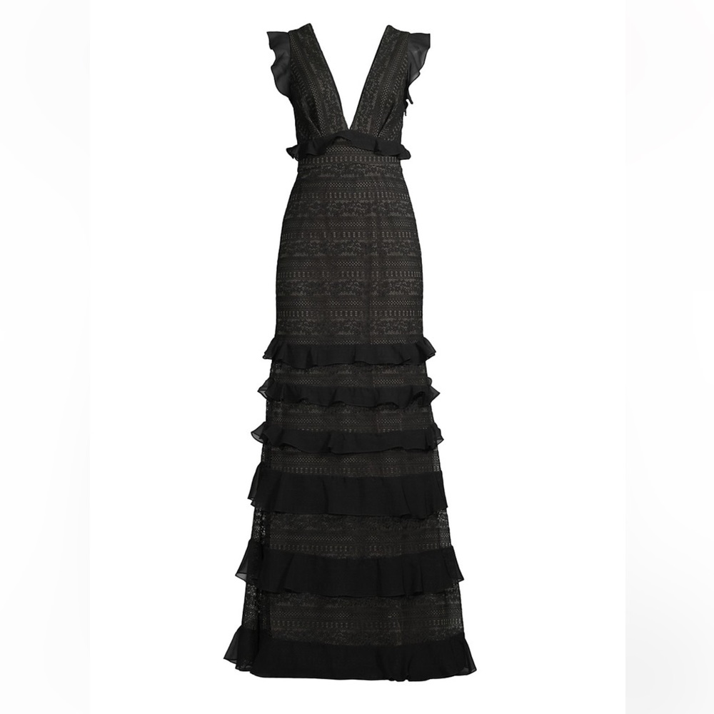 Sachin + Babi Black Ruffled Wedding Dress